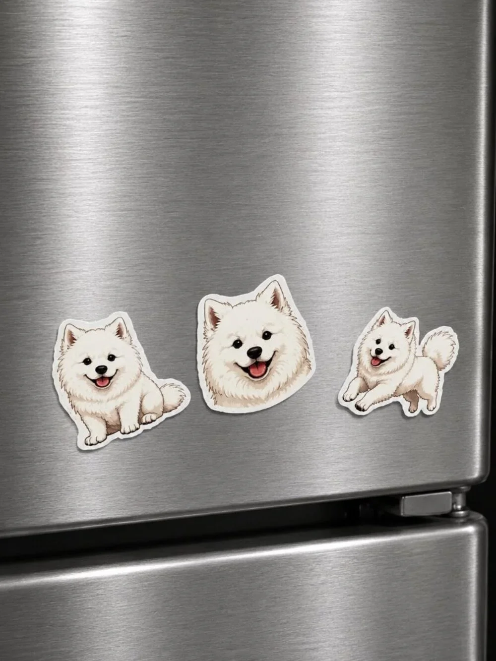 3 Flexible Dog Magnets White Samoyed Puppy Refrigerator Fridge Decor Set